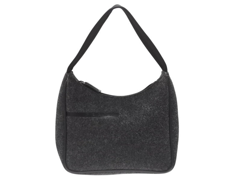 極美品 PRADA プラダ プラダスポーツ ワンショルダーバッグ ウール ナイロンキャンバス チャコール ブラック シルバー金具 中古 4b006942