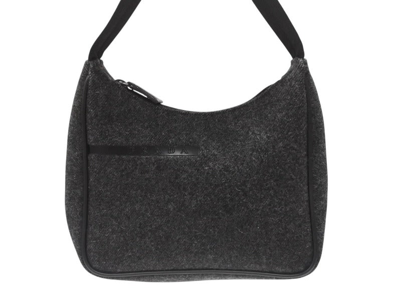 極美品 PRADA プラダ プラダスポーツ ワンショルダーバッグ ウール ナイロンキャンバス チャコール ブラック シルバー金具 中古 4b006942