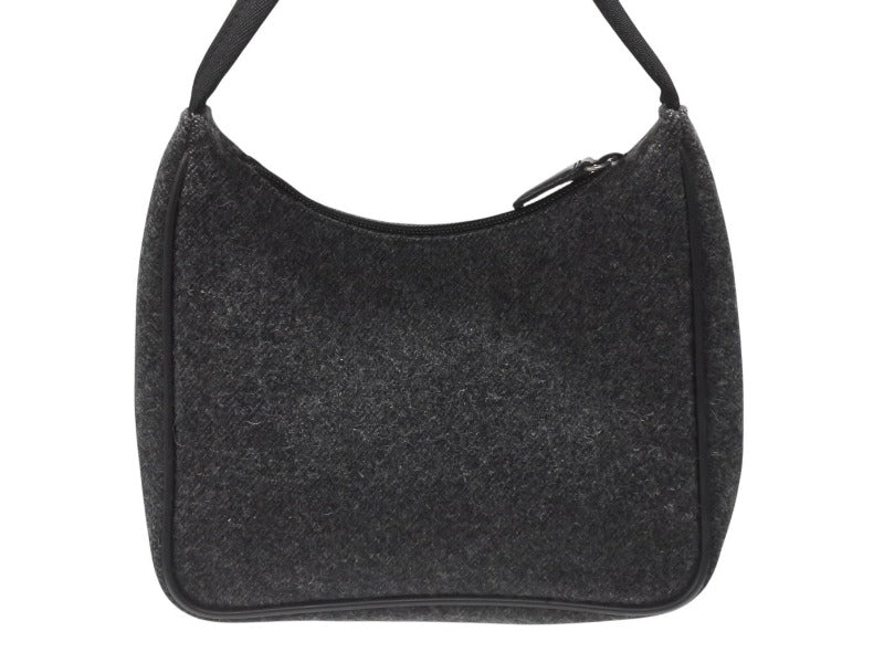 Very Good Condition PRADA Prada Sports One Shoulder Bag Wool Nylon Canvas Charcoal Black Silver Hardware Used 4b006942
