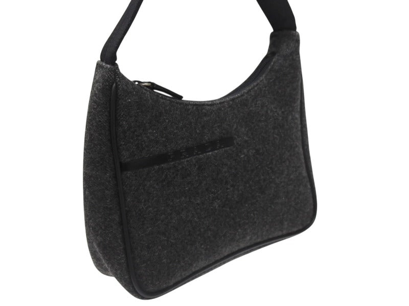 Very Good Condition PRADA Prada Sports One Shoulder Bag Wool Nylon Canvas Charcoal Black Silver Hardware Used 4b006942
