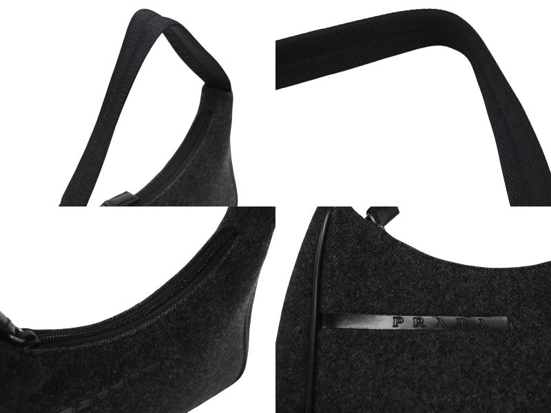 Very Good Condition PRADA Prada Sports One Shoulder Bag Wool Nylon Canvas Charcoal Black Silver Hardware Used 4b006942