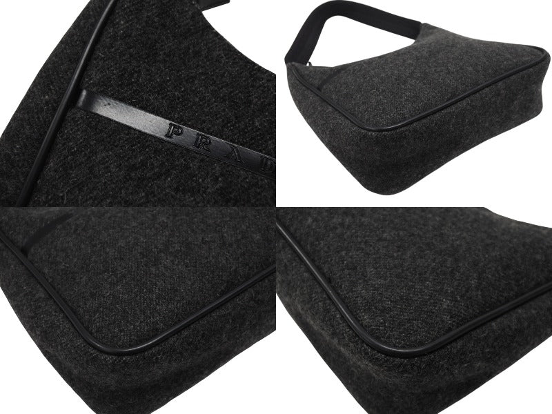 Very Good Condition PRADA Prada Sports One Shoulder Bag Wool Nylon Canvas Charcoal Black Silver Hardware Used 4b006942