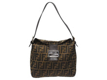 画像をギャラリービューアに読み込む, FENDI フェンディ ワンショルダーバッグ マンマバケット ズッカ柄 ブラウン キャンバス レザー 美品 中古 4b006943
