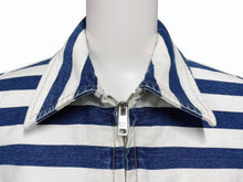 画像をギャラリービューアに読み込む, PRADA プラダ ロゴプレートボーダークロップドデニムジャケット GFB288 サイズ42 ホワイト ブルー 美品 中古 4b006947