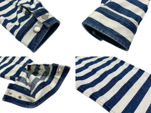 画像をギャラリービューアに読み込む, PRADA プラダ ロゴプレートボーダークロップドデニムジャケット GFB288 サイズ42 ホワイト ブルー 美品 中古 4b006947