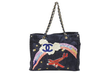 画像をギャラリービューアに読み込む, CHANEL シャネル チェーントートバッグ A31932 10番台 夜間飛行 刺繍 ココマーク デニム エンブロイダリー 美品 中古 4b006965