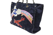 画像をギャラリービューアに読み込む, CHANEL シャネル チェーントートバッグ A31932 10番台 夜間飛行 刺繍 ココマーク デニム エンブロイダリー 美品 中古 4b006965
