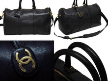 画像をギャラリービューアに読み込む, CHANEL シャネル ココマーク 2WAYバッグ ボストンバッグ ショルダーバッグ 3番台 キャビアスキン ブラック ゴールド金具 美品 中古 4b006989