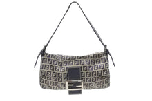 画像をギャラリービューアに読み込む, FENDI フェンディ ズッキーノ柄 マンマバケット ワンショルダーバッグ 26424 ネイビー シルバー シルバー金具 美品 中古4b006993