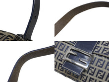 画像をギャラリービューアに読み込む, FENDI フェンディ ズッキーノ柄 マンマバケット ワンショルダーバッグ 26424 ネイビー シルバー シルバー金具 美品 中古4b006993