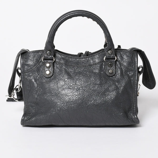 BALENCIAGA バレンシアガ クラシック ミニ シティ 2WAY ショルダーバッグ 300295 ダークグレー シルバー金具 良品 中古 4a007007