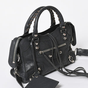 BALENCIAGA バレンシアガ クラシック ミニ シティ 2WAY ショルダーバッグ 300295 ダークグレー シルバー金具 良品 中古 4a007007