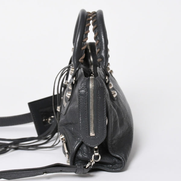 BALENCIAGA バレンシアガ クラシック ミニ シティ 2WAY ショルダーバッグ 300295 ダークグレー シルバー金具 良品 中古 4a007007