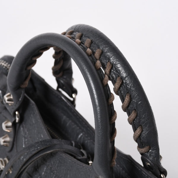 BALENCIAGA バレンシアガ クラシック ミニ シティ 2WAY ショルダーバッグ 300295 ダークグレー シルバー金具 良品 中古 4a007007