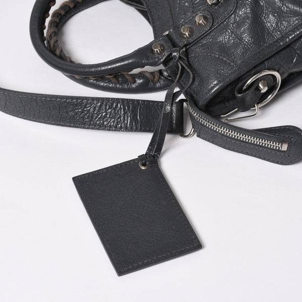 BALENCIAGA バレンシアガ クラシック ミニ シティ 2WAY ショルダーバッグ 300295 ダークグレー シルバー金具 良品 中古 4a007007