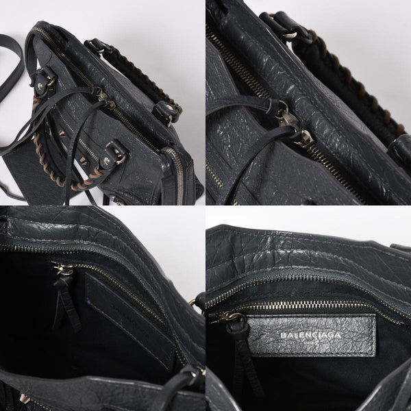 BALENCIAGA バレンシアガ クラシック ミニ シティ 2WAY ショルダーバッグ 300295 ダークグレー シルバー金具 良品 中古 4a007007
