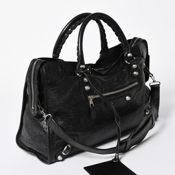 BALENCIAGA バレンシアガ ザ ジャイアントシティ 2WAY ハンドバッグ 281770 ショルダーバッグ ブラック シルバー金具 美品 中古 4a007005
