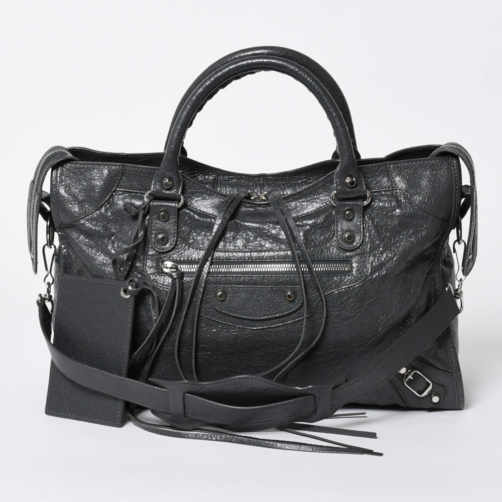 極美品 BALENCIAGA バレンシアガ ザ シティ 2WAY ハンドバッグ 115748 ショルダーバッグ ダークグレー シルバー金具 中古 4a007008