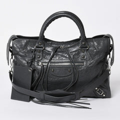 極美品 BALENCIAGA バレンシアガ ザ シティ 2WAY ハンドバッグ 115748 ショルダーバッグ ダークグレー シルバー金具 中古 4a007008
