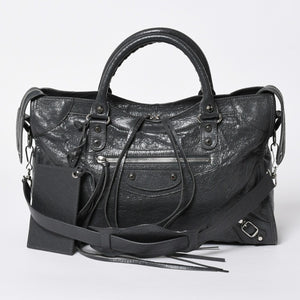 極美品 BALENCIAGA バレンシアガ ザ シティ 2WAY ハンドバッグ 115748 ショルダーバッグ ダークグレー シルバー金具 中古 4a007008