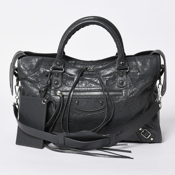 極美品 BALENCIAGA バレンシアガ ザ シティ 2WAY ハンドバッグ 115748 ショルダーバッグ ダークグレー シルバー金具 中古 4a007008