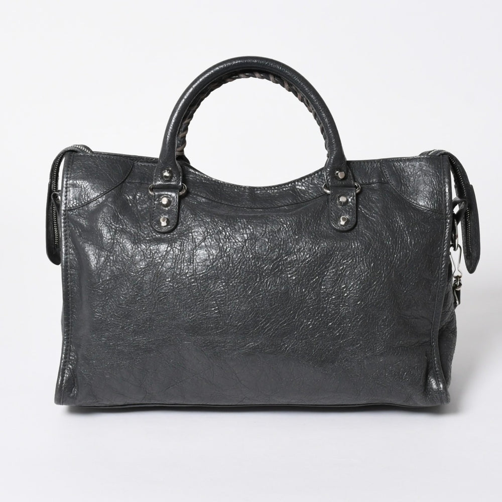 極美品 BALENCIAGA バレンシアガ ザ シティ 2WAY ハンドバッグ 115748 ショルダーバッグ ダークグレー シルバー金具 中古 4a007008
