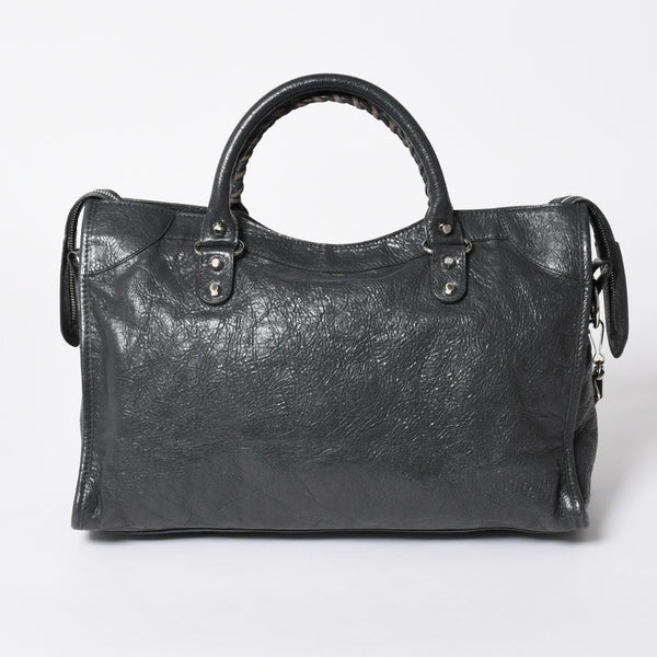 極美品 BALENCIAGA バレンシアガ ザ シティ 2WAY ハンドバッグ 115748 ショルダーバッグ ダークグレー シルバー金具 中古 4a007008