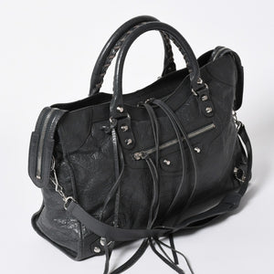 極美品 BALENCIAGA バレンシアガ ザ シティ 2WAY ハンドバッグ 115748 ショルダーバッグ ダークグレー シルバー金具 中古 4a007008
