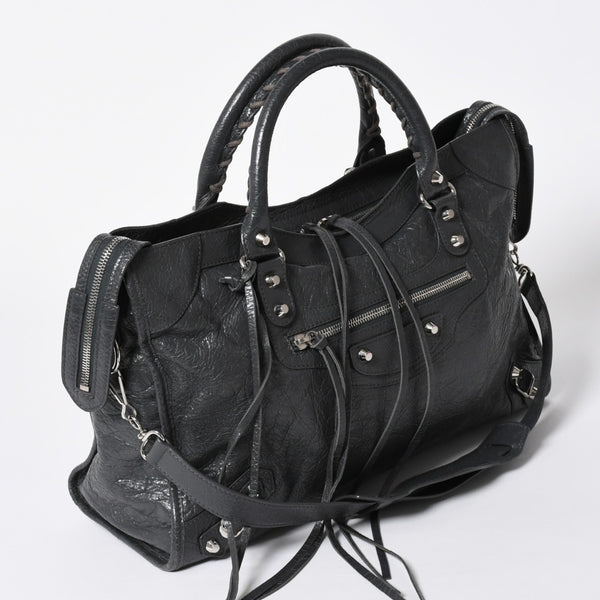 極美品 BALENCIAGA バレンシアガ ザ シティ 2WAY ハンドバッグ 115748 ショルダーバッグ ダークグレー シルバー金具 中古 4a007008