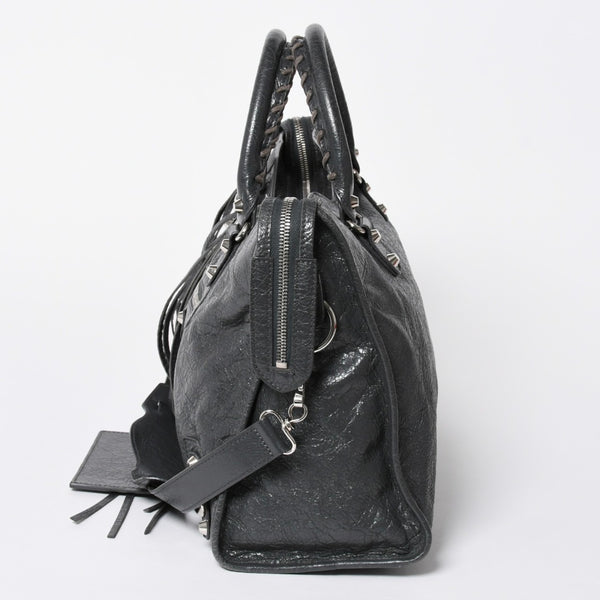 極美品 BALENCIAGA バレンシアガ ザ シティ 2WAY ハンドバッグ 115748 ショルダーバッグ ダークグレー シルバー金具 中古 4a007008