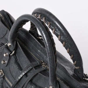 極美品 BALENCIAGA バレンシアガ ザ シティ 2WAY ハンドバッグ 115748 ショルダーバッグ ダークグレー シルバー金具 中古 4a007008