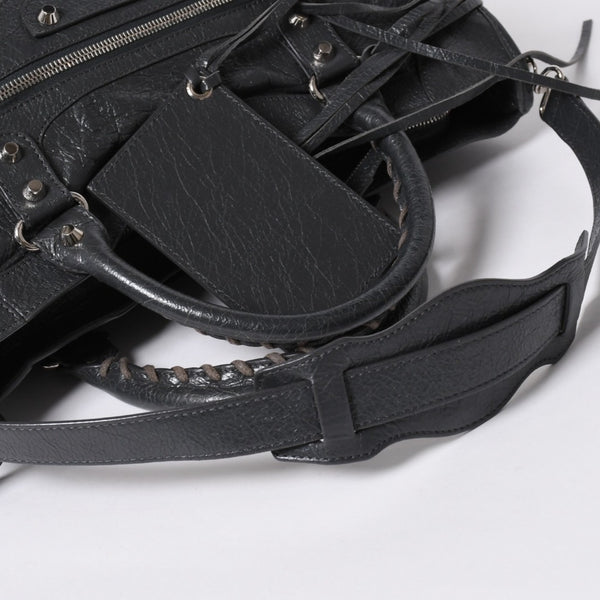 極美品 BALENCIAGA バレンシアガ ザ シティ 2WAY ハンドバッグ 115748 ショルダーバッグ ダークグレー シルバー金具 中古 4a007008