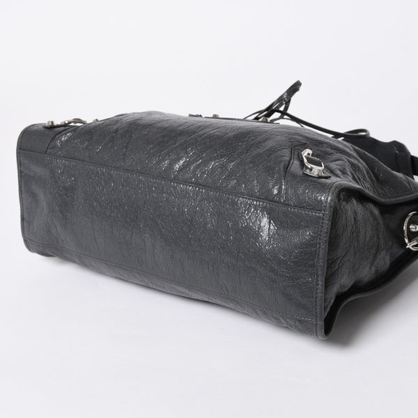 極美品 BALENCIAGA バレンシアガ ザ シティ 2WAY ハンドバッグ 115748 ショルダーバッグ ダークグレー シルバー金具 中古 4a007008