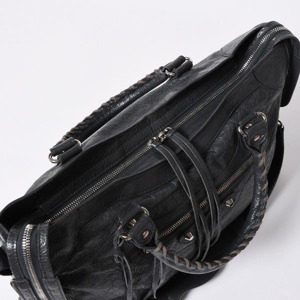 極美品 BALENCIAGA バレンシアガ ザ シティ 2WAY ハンドバッグ 115748 ショルダーバッグ ダークグレー シルバー金具 中古 4a007008