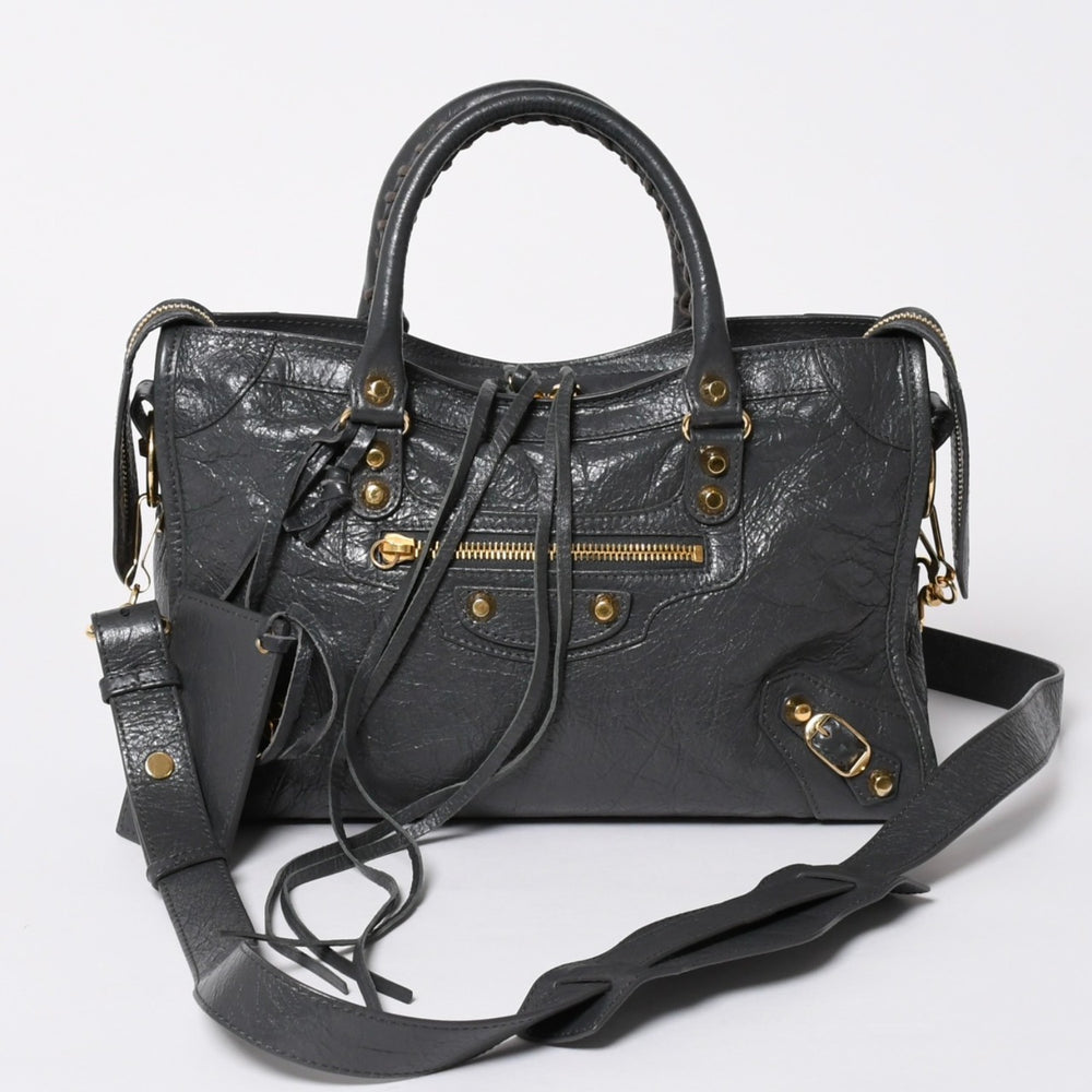 BALENCIAGA バレンシアガ クラシック シティ 2WAY ショルダーバッグ 431621 ダークグレー ゴールド金具 美品 中古 4a007006