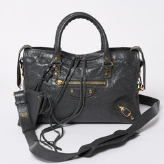 BALENCIAGA バレンシアガ クラシック シティ 2WAY ショルダーバッグ 431621 ダークグレー ゴールド金具 美品 中古 4a007006