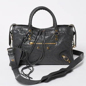 BALENCIAGA バレンシアガ クラシック シティ 2WAY ショルダーバッグ 431621 ダークグレー ゴールド金具 美品 中古 4a007006