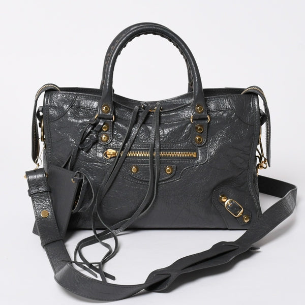 BALENCIAGA バレンシアガ クラシック シティ 2WAY ショルダーバッグ 431621 ダークグレー ゴールド金具 美品 中古 4a007006