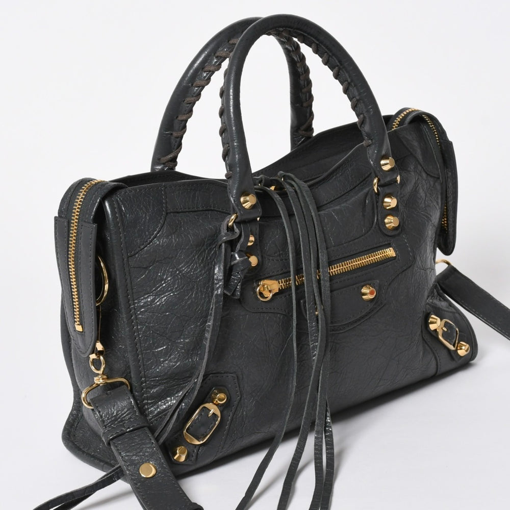 BALENCIAGA バレンシアガ クラシック シティ 2WAY ショルダーバッグ 431621 ダークグレー ゴールド金具 美品 中古 4a007006