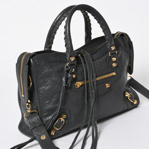BALENCIAGA バレンシアガ クラシック シティ 2WAY ショルダーバッグ 431621 ダークグレー ゴールド金具 美品 中古 4a007006