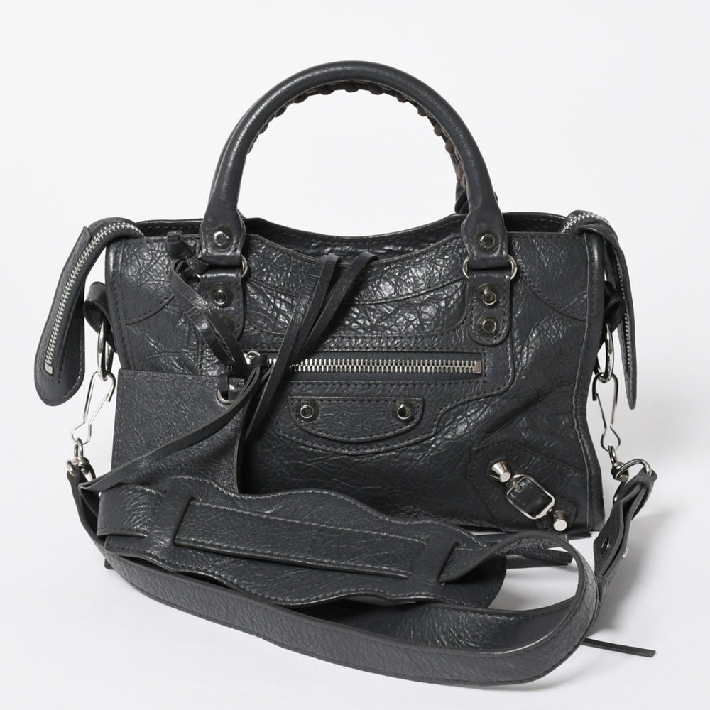 BALENCIAGA バレンシアガ クラシック ミニ シティ 2WAY ショルダーバッグ 300295 ダークグレー シルバー金具 良品 中古 4a007007