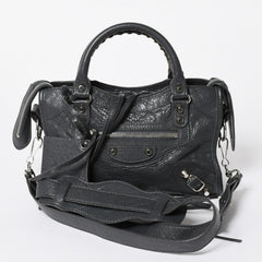 BALENCIAGA バレンシアガ クラシック ミニ シティ 2WAY ショルダーバッグ 300295 ダークグレー シルバー金具 良品 中古 4a007007