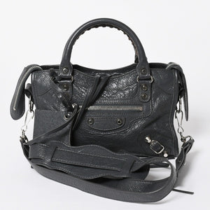 BALENCIAGA バレンシアガ クラシック ミニ シティ 2WAY ショルダーバッグ 300295 ダークグレー シルバー金具 良品 中古 4a007007