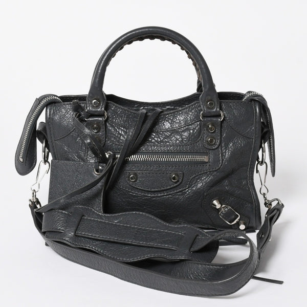 BALENCIAGA バレンシアガ クラシック ミニ シティ 2WAY ショルダーバッグ 300295 ダークグレー シルバー金具 良品 中古 4a007007