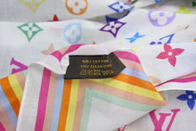 画像をギャラリービューアに読み込む, 極美品 LOUIS VUITTON ルイヴィトン バンダナ スカーフ M71911 モノグラム マルチカラー ホワイト 村上隆 中古 4b007012