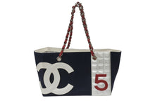 画像をギャラリービューアに読み込む, 極美品 CHANEL シャネル トートバッグ チェーンショルダー ココマーク 7番台 No.5 ネイビー シルバー キャンバス レザー 中古 4b007015