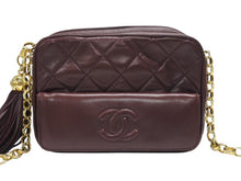 画像をギャラリービューアに読み込む, CHANEL シャネル チェーンショルダーバッグ 3番台 ココマーク フリンジ レザー ボルドー ゴールド金具 美品 中古 4b007025