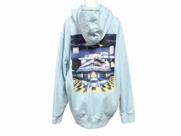 PALACE パレス パーカー フーディ 刺繍ロゴ コットン ライトブルー レッド ロゴ刺繍 背面プリント サイズL 美品 中古 4b007032