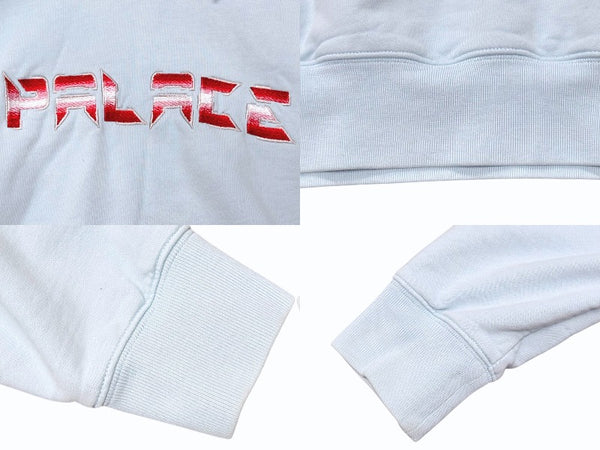 PALACE パレス パーカー フーディ 刺繍ロゴ コットン ライトブルー レッド ロゴ刺繍 背面プリント サイズL 美品 中古 4b007032