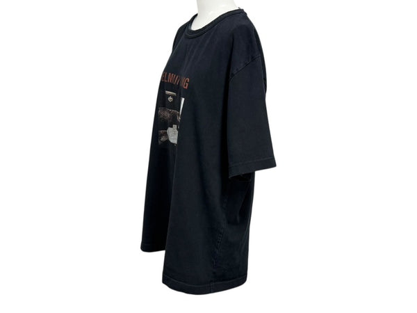 HELMUT LANG ヘルムートラング ロゴプリント半袖Ｔシャツ ブラック コットン サイズL CA52192 美品 中古 4b007064